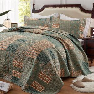 3 Pieces California King Size Quilt Set Olive Green Oversized 120x120